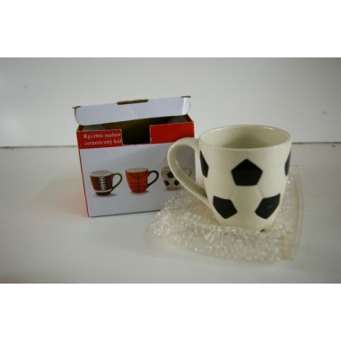 Kuchnia kubek ceramiczny : 10x9cm ręcznie malowany wzór football biało/czarny w pud.