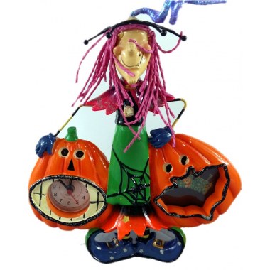 Zegar stojący ceramiczny 20x18cm + foto 6x5 'Halloween' czarownica z dyniami ba bat.1xR6 w pud.