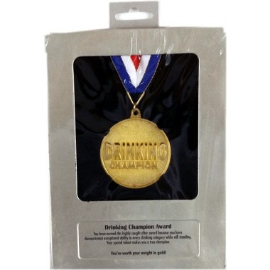 Dekoracja metal. ramka 20x14.5cm z medalem z napisem ' Drinking Champion ' do powieszenia/postawienia w folii