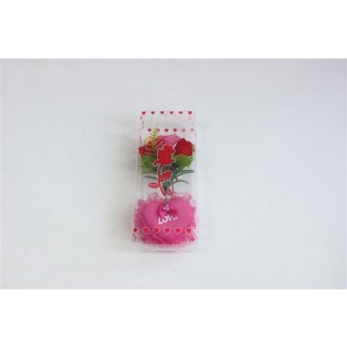 Dekoracja okolicznościowa upominek walentynkowy: serce z różą 17x7cm w pud.