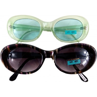 Okulary przeciwsłoneczne kolorowe podłużne wąskie oprawka brąz/bordo/zieleń w wor.