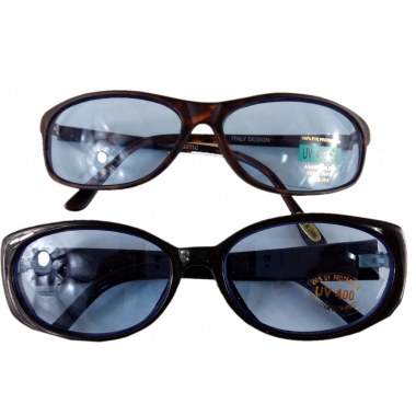 Okulary przeciwsłoneczne niebieskie podłużne wąskie oprawka czarna/brązowa w wor.