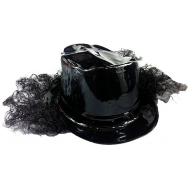 Party czapka 'Kapelusz' 56cm cylinder plast. czarny z włosami
