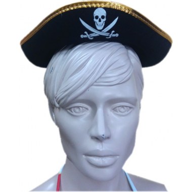 Party czapka 'Pirata' 51cm kapelusz czarny z czaszką i złota obwódką