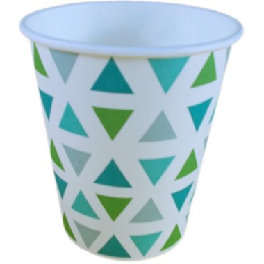 Party kubki 215ml 08szt: papierowe w zielone trójkąty mix wzorów w folii