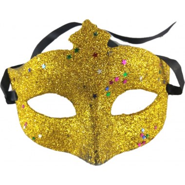 Party maska wenecka z brokatem wiązana złota/srebrna/niebieska/fiolet/czerwona 10x8cm