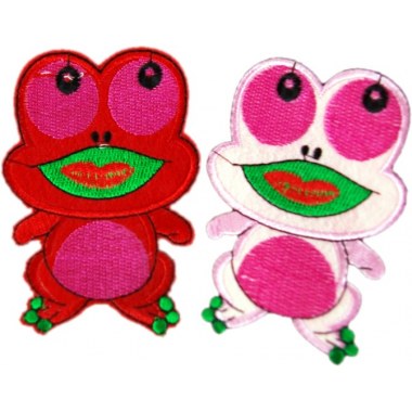 Pasmanteria aplikacja żabka: m 10x7cm różowa/czerwona