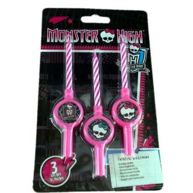Świeczki ur. z podst: 6cm 03szt lux 'Monster High ' różowe na blist. Super Jakość !!!