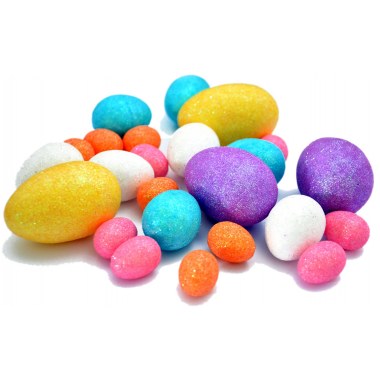 Święta wiel.- dekoracja jajka brokatowe pisanki 23szt roz. 2.5-6cm kolorowe w wor. z zaw.