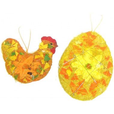 Święta wiel.- dekoracja sizal wisząca 30cm sople/kura/jajko