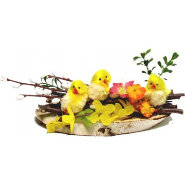 Święta wiel.- dekoracja stroik na brzozie 27cm świąteczny wiosenny z kwiatami i ozdobami światecznymi w wor.
