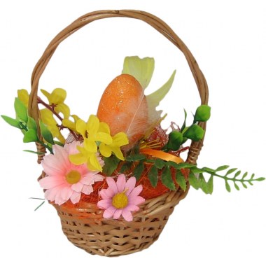Święta wiel.- dekoracja stroik w koszyku18-23cm świąteczny jajkiem i ozdobami mix wzór w wor.