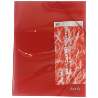 Teczka twarda na dokumenty A4 plast. PP przeźroczysta 31.5x24.5cm z gumką czerwona Handy w wor.