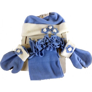 Tekstylia kompl.dziecięcy 3szt: czapka+szalik+rękawiczki: 50+95x13cm niebieski z kwiatuszkami w wor.