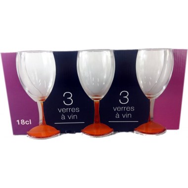 Kuchnia kieliszek szklany 3szt 210ml do wina 14.5cm na kolorowej nóżce pomarańczowa/zielona w kartonowym opakowaniu Verres Produkt Fracja