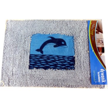 Łazienka akcesoria dywanik 60x40cm 100% bawełna wzór delfin niebieski/szary/zielony w wor. z zaw.