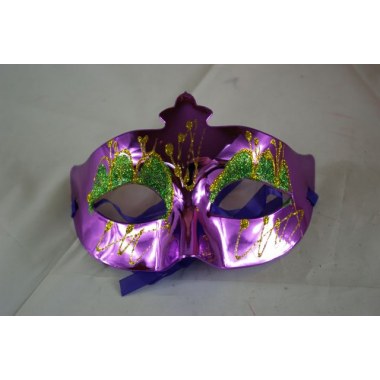 Party maska wenecka metalic gładka z brokatem fioletowa w wor.