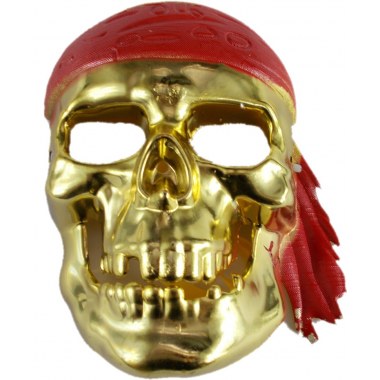 Party maska plast. 'Halloween' Czaszka Pirat na wstążce