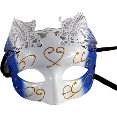 Party maska wenecka ażurowa z brokatem biało/niebieska/złota/różowa w wor.