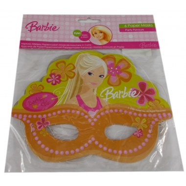 Party maska z papieru 06szt 19x14cm Barbie kolorowa w wor. z zaw.