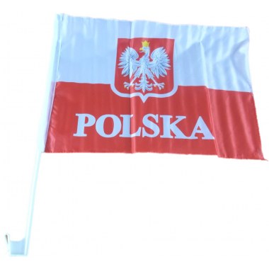 Dekoracja flaga Polski : 45x30cm z uchwytem na szybę samochodowa w folii