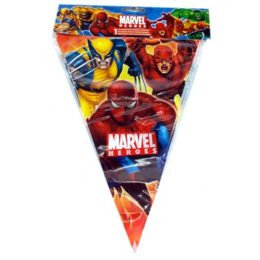Party dekoracja baner: 11szt chorągiewka trókątna 30x30x22cm 'Marvel Heroes' pcv w wor. z zaw.