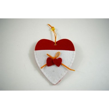 Dekoracja okolicznościowa serce na sznurku filc 1szt biało/czerwone 15x14cm