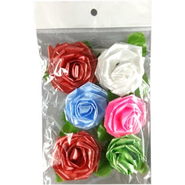 Art. dekoracyjne kwiaty  06szt 50x50mm różyczki do prezentów, zdobienia kolorowe w wor.