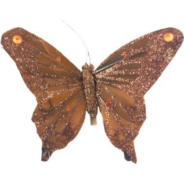 Dekoracja klamerki motylki 10szt 10x8cm z brokatem brązowe w pud.