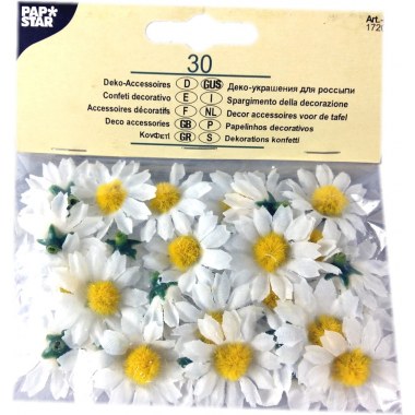 Art. dekoracyjne kwiaty  30szt 30x30mm stokrotki białe z materiału do robienia bukietów , zdobienia w wor. z zaw. Daisy