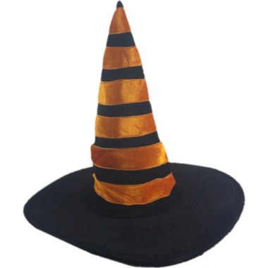 Party czapka 'Kapelusz Czarownicy' 58cm czarny w pomarańczowe pasy z weluru 50x40cm w wor.