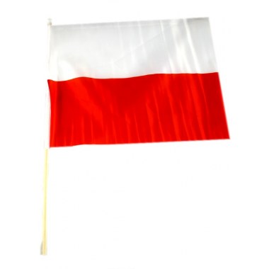 Dekoracja flaga Polski : 45x33cm na drewnianym patyku 60cm w wor.