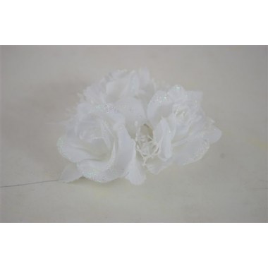 Art.komunijne stroik na świece białe róże z brokatem: 10cm new.