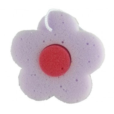 Łazienka gąbka kąpielowa miękka: kwiatek11x11x4cm z zawieszką fioletowa w wor.