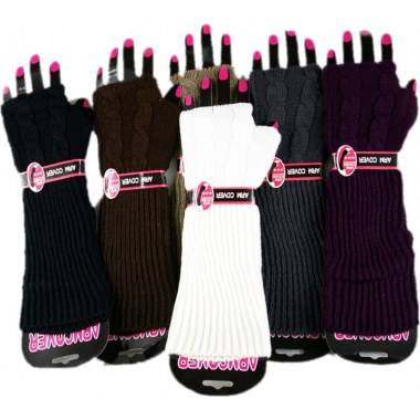Tekstylia rękawiczki damskie 100% acrylic bez palców zimowe czarne/białe/brązowe/fioletowe/granatowe/szare na blist.