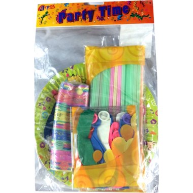 Party zestaw papierowy 36elem.: serpentyna 1szt + parasolki 12szt + balonów 15szt + talerze 8szt w wor.