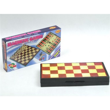 Gra logiczna 3w1 szachy + warcaby + tryktrak magnetyczne: 24x24cm w pud.