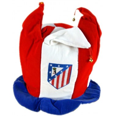 Party czapka 'Kapelusz Kibica Atletico Madrid ' obw.56cm 34x28cm welurowa z dzwoneczkami biał/czer/nieb w wor.
