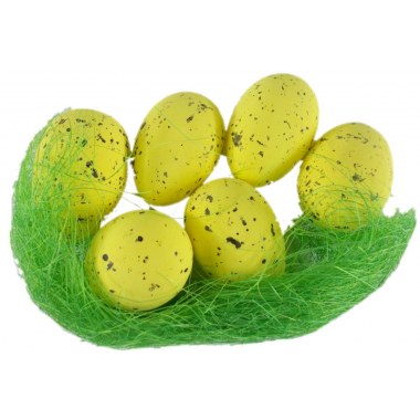 Święta wiel.- dekoracja jajka 06szt 6cm + sianko w folii żółte/zielone/białe/różowe