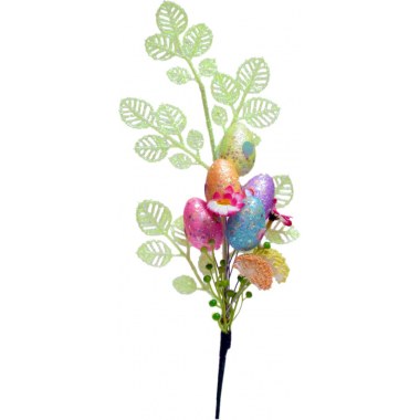 Święta wiel.- ozdoby bukiecik 25cm z pisankami brokatowymi i kwiatkami w wor.