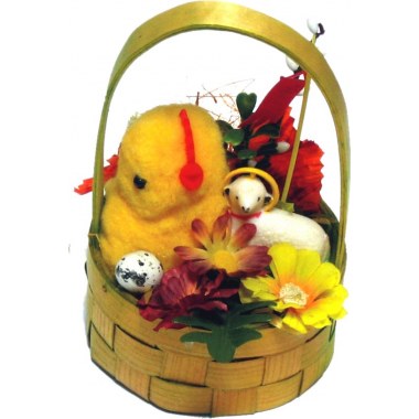 Święta wiel.- dekoracja stroik słomkowy 20cm ludowy z kurczakiem/barankiem i innymi ozdobami w folii