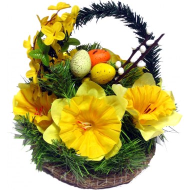 Święta wiel.- dekoracja stroik słomkowy  20-24cm wiosenny z kwiatami i ozdobami świątecznymi mix wzorów w folii
