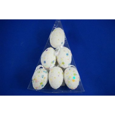 Święta wiel.- ozdoba styropian 6szt pisanki jajko wiszące 6cm  w pud.