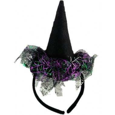 Party opaska kapelusik czarny z tiulowym wykończeniem z kolorowe pajęczyny w wor.