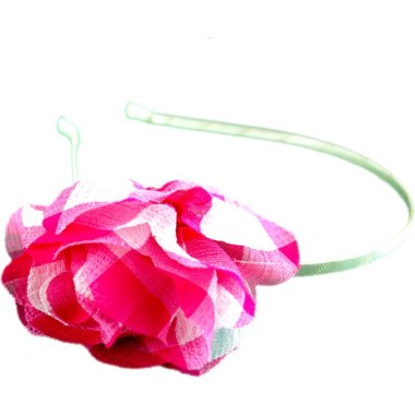 Ozdoby do włosów opaska mater/metal. 0.5cm z kwiatami z materiału  różowe/szare