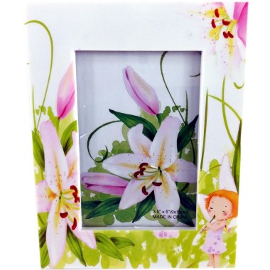Foto ramka plast. 13x9 : biała wzór kwiaty w pud. 17x13cm