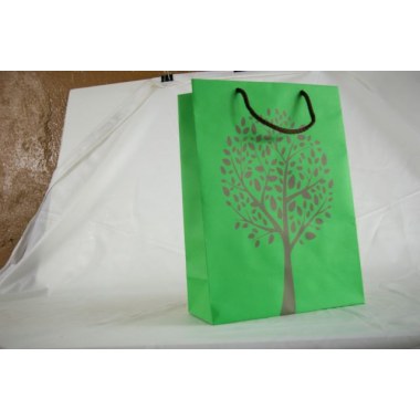 Prez. torebka papier.eko   l: 32x23cm zielona wzór drzewo papier gruby