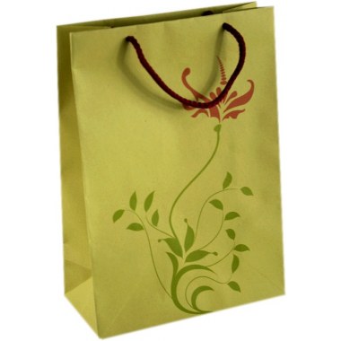 Prez. torebka papier.eko   l: 32x23cm oliwkowa wzór kwiat papier gruby