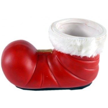 Święta boż.-ozdoba stojąca ceramiczna 14x8cm but św. Mikołaja czerwony w folii babelkowej