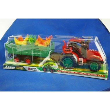 Zabawka pojazd traktor z przyczepą i kurami 36cm w kloszu